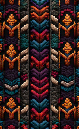 Navajo Embroidery. Gypsy Gift wrap. Native Woven Tapestry. Traditional glass beads Rug. Folk Pattern. Gold print Slavic Stitch.の素材