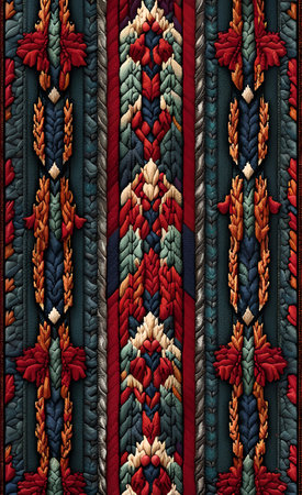 Native Ornament. Armenian Folk Design. Handwork Old Texture. Bohemian glass beads Stitch. Gold print Gypsy Mat. Native Woven Tapestry.の素材