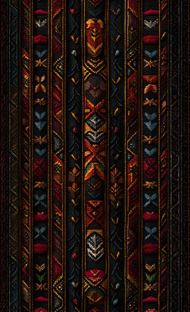 Navajo pattern. Gold print Northern Ikat. Native Woven Tapestry. Ethnic Decoration. Tribal stitches Yarn. Aztec Gift wrap.の素材