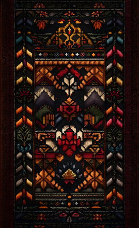 Native Ornament. Gold print Gypsy Macrame. Gypsy Border. Volume stitches Chenille. Native Woven Tapestry. Art Textile.の素材