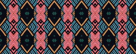 Seamless Ethnic Pattern. Gold print Gypsy Weaving. Christmas Luxury Background. Needlework Ethnic...