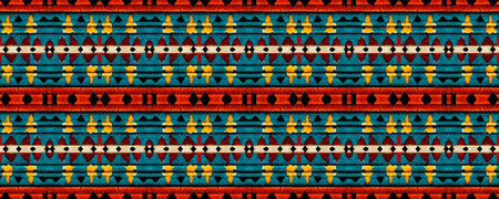 Seamless Navajo pattern. Native Woven Tapestry. Indian handmade Bohemian Textile. European Design. Volume Lines Embroidery. Wicker Chinese Weaving.の写真素材