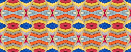 Seamless Ethnic Pattern. Northern Decoration. Woven Tapestry Light Brown Print. Rug macrame Shabby Motif. Vintage Rhombus Braid. Wicker Chinese Chenille.の写真素材