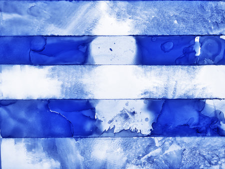 Strips Alcohol Ink Pigment. Clear water pigment. Sapphirine, White Spots. Aquamarine Drops Aquarelle. Geometry blots. Alcohol Ink Texture Strips.の写真素材