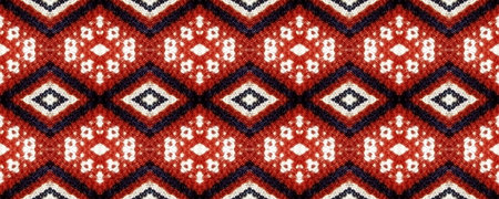 Seamless Ethnic Ornament. Woven Tapestry with Red Pattern. Folk Strips Knitted. Knitted Arabesque...