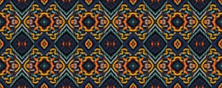 Seamless Ethnic Embroidery. Slavic Background. Gold print Ikat. Printed Vintage. Volume knitting Mat. Native Wicker Embroidery.の写真素材