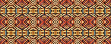 Seamless Ethnic Embroidery. Gold print Mexican Mat. New Year Flat ornament. Native Wicker...