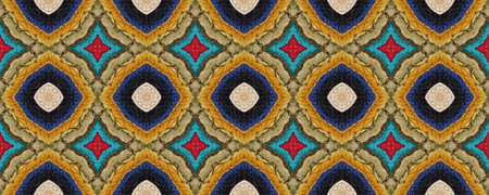 Embroidered Seamless Ethnic ornament. Satin stitch Strips Background. Decoration Woolen. Colorful...