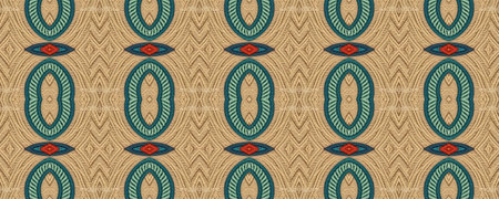 Seamless Ethnic Pattern. Wicker Embroidery. Art Cloth. Boho knitting Embroidery. Gold print Mexican Spinning.の写真素材