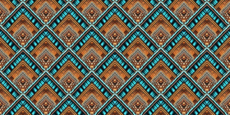 Seamless Ethnic Ornament. Ethnic Rhombus Chenille. Native Wicker Embroidery. Volume Decor.