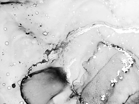 Alcohol Ink Texture. Delicate and Pale Splatter. Storm water Puddle. Grayscale Spray Contrast blots. Smoke Stains Ink drawn. Alcohol Ink Pigment.の写真素材