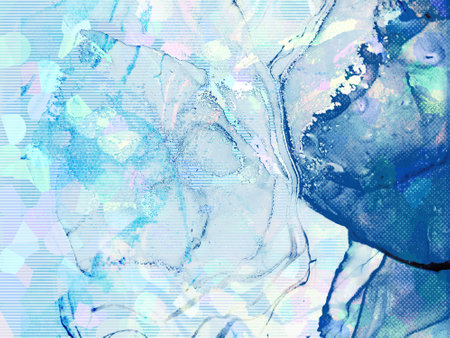 Sea Abstract Background. Sea Background. Abstract Waves. Sea water Stains. Sky color, White Drops. Seaweed. Lines, Microlines. Aquamarine Stains Free Hand.の写真素材