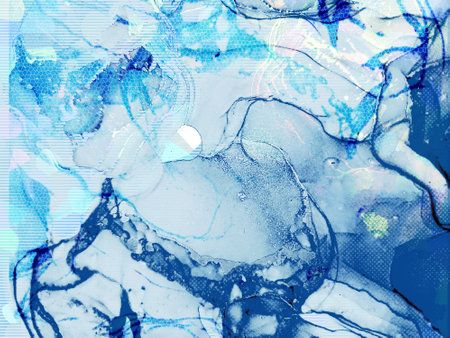 Sea Abstract Background. Aquamarine Pigment Ink print. Sea Background. Abstract Waves. Blue, White Stains. Seaweed. Sea waves pigment. Lines, Microlines.の写真素材