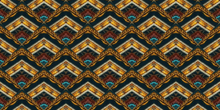 Seamless Ethnic Pattern. Delicate Old Texture. Gold print Wicker. Factory stitches Weaving.
