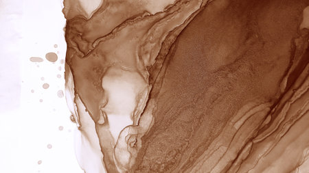Brown Mocha Mousse. Coffee Violet. Brown Mocha Mousse Blot. Fluid art Gouache paint. Alcohol Ink Drops. Mocha Mousse Coffee spatter. Trend color of 2025.の写真素材