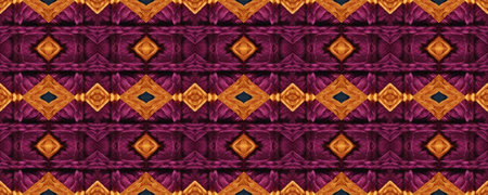 Seamless pattern. Gold print Embroidered. Flat ornament. Woven Tapestry. Printed knitting spinning. Colorful Border.の写真素材