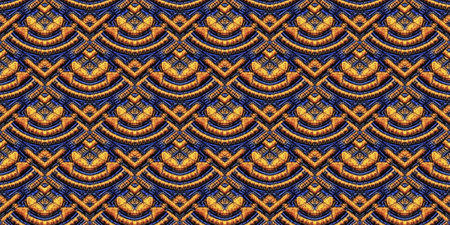 Seamless Ethnic Pattern. Gold print New Year Chenille. Native Wicker Embroidery. Needlework sequins Embroidered. Printed Vintage.の写真素材