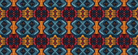 Seamless embroidery. Shabby beads braid. Gold print chenille. Woven tapestry. Retro. Bohemian background.の写真素材