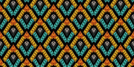 Seamless Navajo pattern. Gold print Arabesque Stitch. Tribal Design. Georgian Border. Native Woven Tapestry.の写真素材