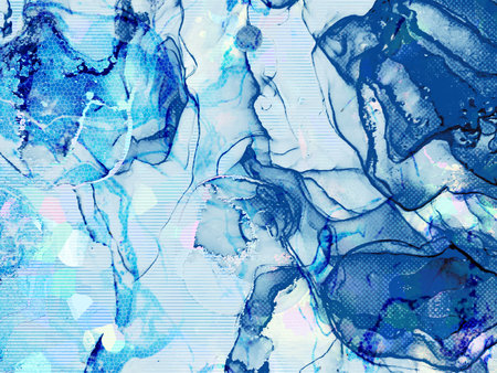 Sea Abstract Background. Aquamarine Spots Watercolor. Sea Background. Abstract Waves. Blue, White Spots. Seaweed. Sea waves Dots. Lines, Microlines.の写真素材