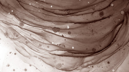 Alcohol Background. walnut and chestnut. Hoarfrost Background Blot. White and Brown Ink Liquid. Chocolate Blots Ink Blur. Alcohol Ink Splatter. Background for Cards.の写真素材