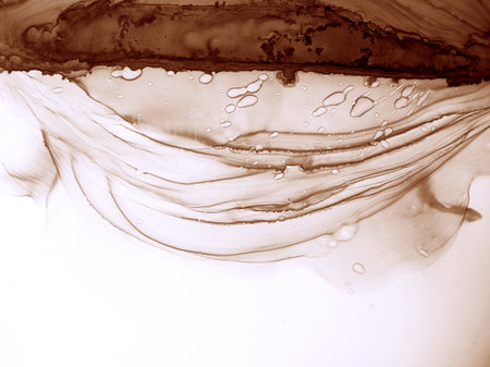 chocolate and White. Dark clouds Puddle. White and Brown Ink Pigment. Chocolate Splatter Gouache paint. Pale Abstract.の写真素材