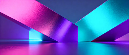 3d render, abstract background with neon light, geometric shapes, purple and blue colorsの写真素材