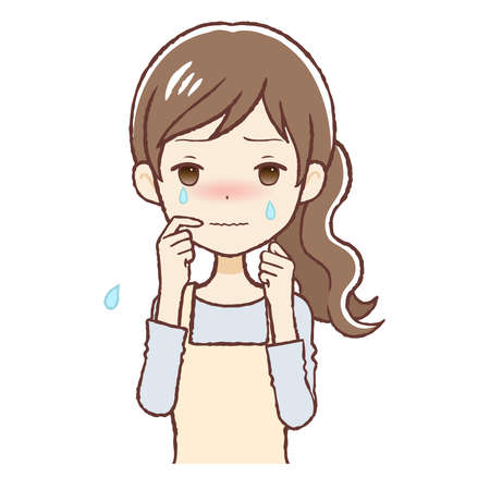The lady who put on an apron. She's crying. The upper part of body.のイラスト素材