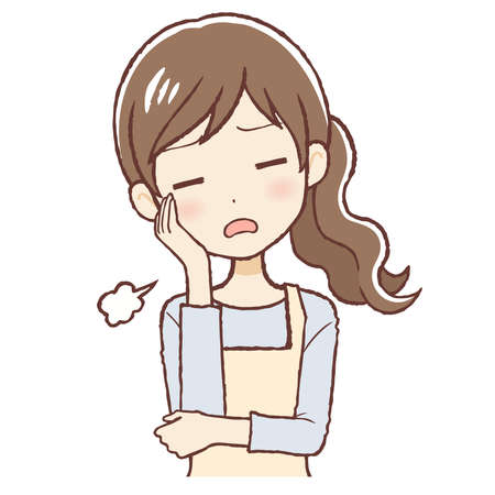 The lady who put on an apron. She has worries. The upper part of body.のイラスト素材