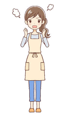 The lady who put on an apron. She's being scolded. The upper part of body.のイラスト素材