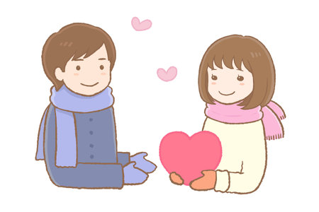 Couple in winter clothes to confessのイラスト素材
