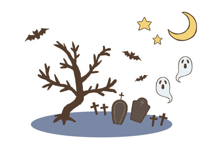 Night view Dead trees, graves and adulationsのイラスト素材
