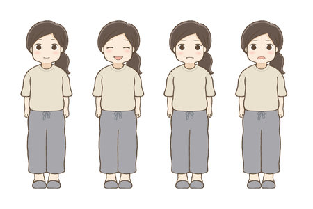 Chubby girl, various sets of expressions (full body)のイラスト素材