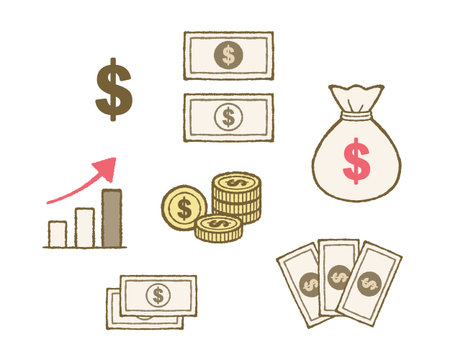 Dollar, Assets, Savings, Finance, and Budget Illustration Setのイラスト素材