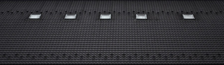 The texture of the roof with a roof made of metal, covered with drops from the rain. Several pane windows are built into the roofの写真素材