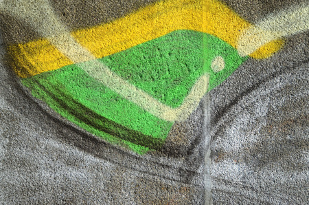 Concrete weathered worn wall damaged paint. Grungy Concrete Surface with graffiti colors and outlines. Street art background texture. Close up painted wall of the cityのeditorial素材