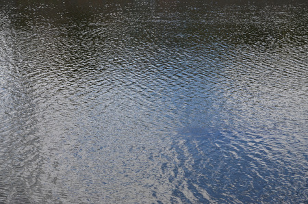 The texture of dark river water under the influence of wind, imprinted in perspective. Horizontal imageの写真素材