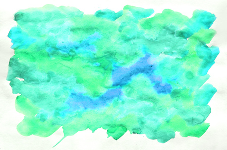 Watercolor wet background. Blue, green and turquoise colors. Watercolor abstract background. Hand painted aquarelle background. Watercolor wash. Abstract paintingの写真素材