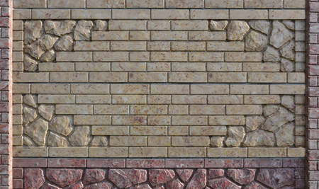 Stone fence texture - building feature. The texture of a modern concrete fence in the form of neat brickworkの写真素材