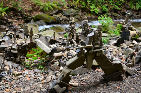 A strange composition of small mountain rocks. imitation of ancient buildings on a reduced scaleの写真素材