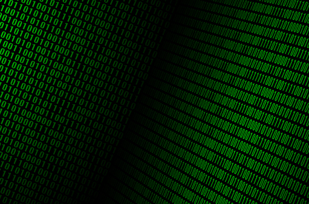 An image of a binary code made up of a set of green digits on a black backgroundの写真素材