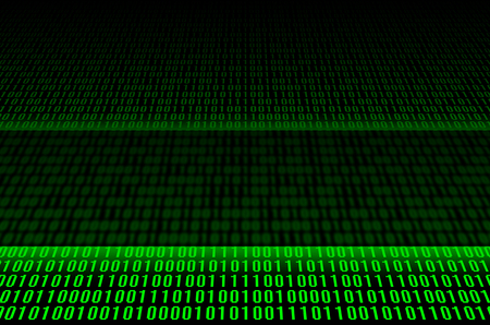 An image of a binary code made up of a set of green digits on a black background. Copy spaceの写真素材