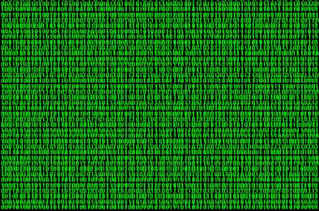 An image of a binary code made up of a set of green digits on a black backgroundの写真素材