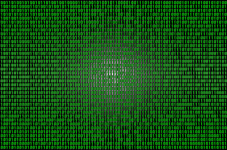An image of a binary code made up of a set of green digits on a black backgroundの写真素材
