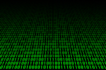 An image of a binary code made up of a set of green digits on a black backgroundの写真素材