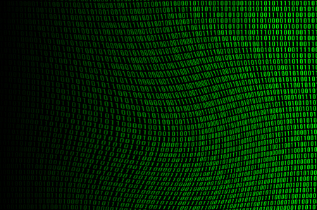 An image of a corrupted and distorted binary code made up of a set of green digits on a black backgroundの写真素材