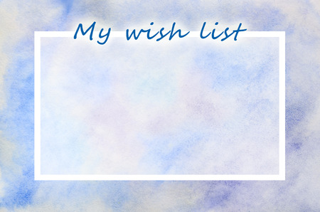 My wish list. The text is depicted in an illustration in the form of a watercolor pattern from blue stains with copy spaceの写真素材