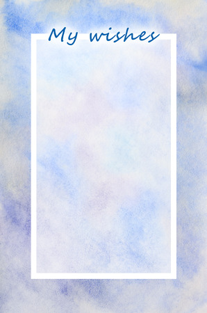 My wish list. The text is depicted in an illustration in the form of a watercolor pattern from blue stains with copy spaceの写真素材