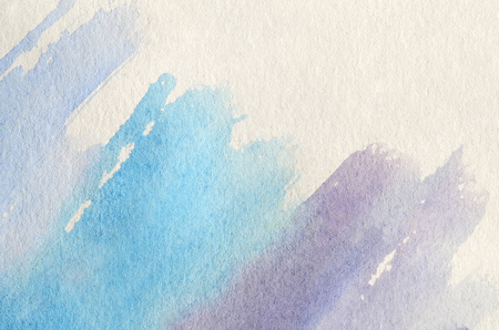 Abstract background illustration in the form of three watercolor strokes performed in cold blue and violet tonesの写真素材