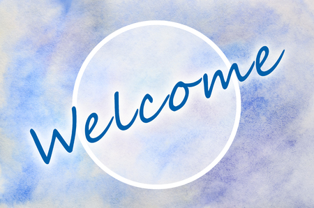Welcome. The text is depicted in an illustration in the form of a watercolor pattern from blue stainsの写真素材